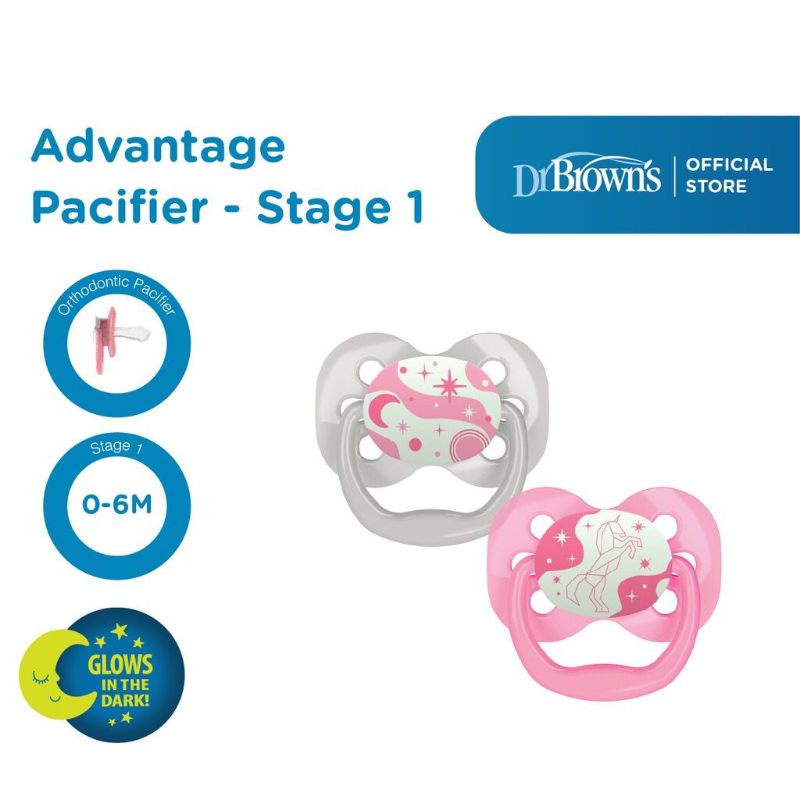 Dr Brown's Glow In The Dark Advantage Pacifier - Empeng Drbrown Set 2pcs