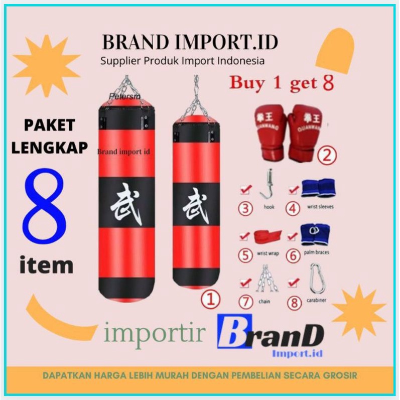 Sarung Samsak Tinju MMA Muay Thai Boxing (80cm dan 100cm) Paket Lengkap Alat Latihan Bela Diri