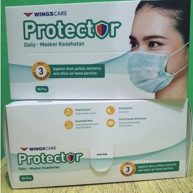 Masker 3ply Wings Protector isi 50pcs Earloop Wingscare