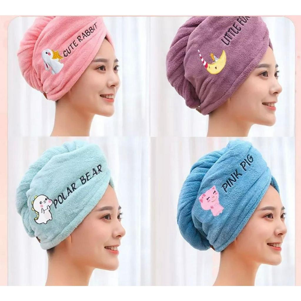 ⭐️ Jendela Kosmetik ⭐️ ( MODEL KANCING ) Handuk Keramas Rambut Motif Model Kancing / Handuk Rambut Microfiber Cepat Kering / Head Towel Motif Lucu / Handuk Rambut Dengan Kancing / Handuk Serba Guna