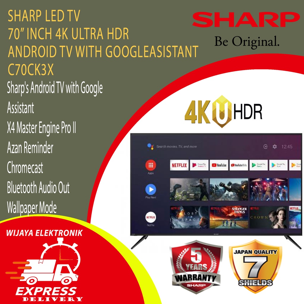 TV LED 70 INCH SHARP 70CK3 4K UHD ANDROID TV