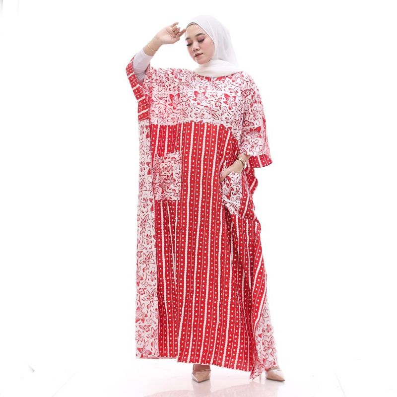 Gamis Kaftan Kelelawar Salwa Longdress Saku Rayon Jumbo Murah Kekinian Semerbak Batik