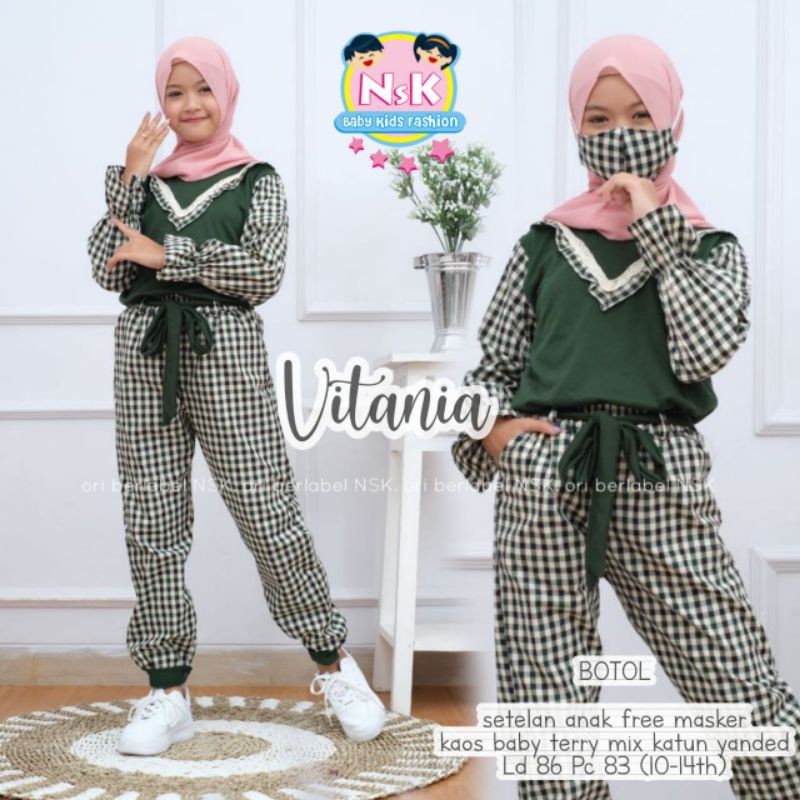 setelan anak super cantik dan modis VITANIA fab kaos babytery mix katun yanded free masker