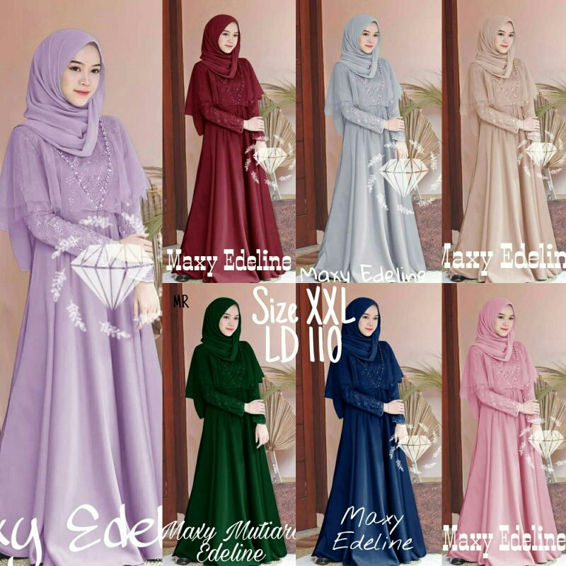 Maxi Maxy Dress Longdress Kondangan Pesta Velvet Brukat Mutiara Edeline XXL / XXXL