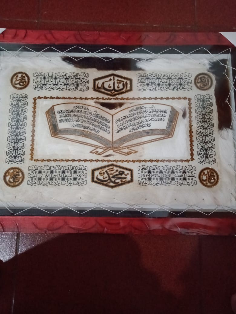 Kaligrafi Hiasan Dinding Asmaul Husna Al Quran Jumbo Besar 50x70 Kulit Kambing Asli Hiasan Rumah