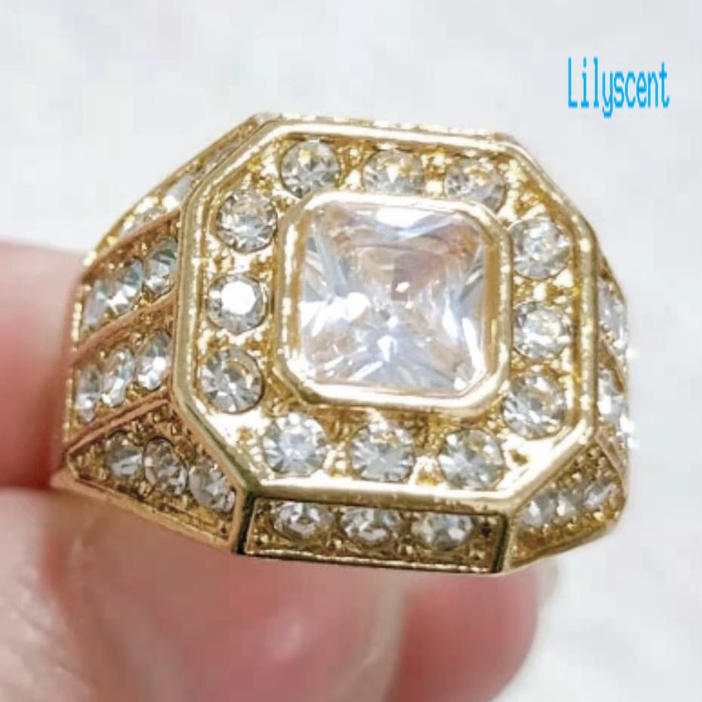 Lily Cincin Pria Hias Cubic Zirconia Berkilau Gaya Hip Hop Untuk Pernikahan