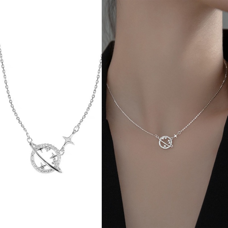 Kalung Rantai Sterling Silver 925 Dengan Liontin Planet Warna Emas Untuk Wanita