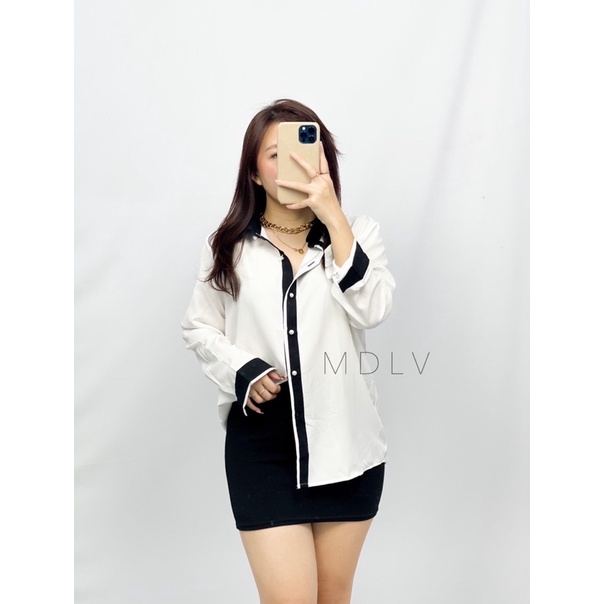 MDLV ~ 2990# Aires Two Tone Shirt Kemeja Basic Polos Baju import Fashion Import