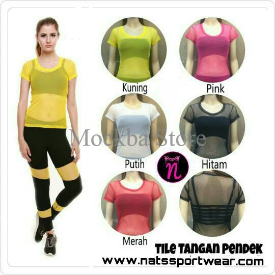 Baju senam tile tangan pendek / jaring tile / baju zumba