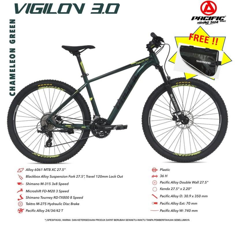 Pacific Vigilon 3.0 MTB 27.5 hidrolik 8 speed shimano sepeda gunung