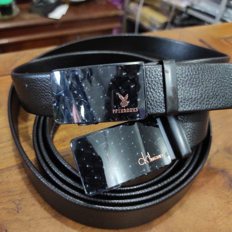 Gesper Pria Panjang 155 Cm Asli Import PL201 Ikat Pinggang Resleting Rell Sabuk Kulit PU Resleting