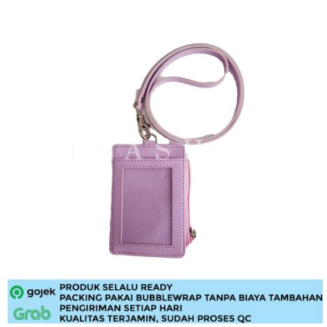 

Lanyard Resleting Ungu Lilac Name Tag Seleting ID Card Holder Zipper Kulit Termurah PU Leather Lanyard NameTag