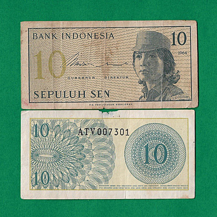 UK285 UANG KUNO ASLI 10 SEN SERI SUKARELAWAN TAHUN 1964 KOLEKSI UANG LAMA KERTAS MAHAR NIKAH #UNC