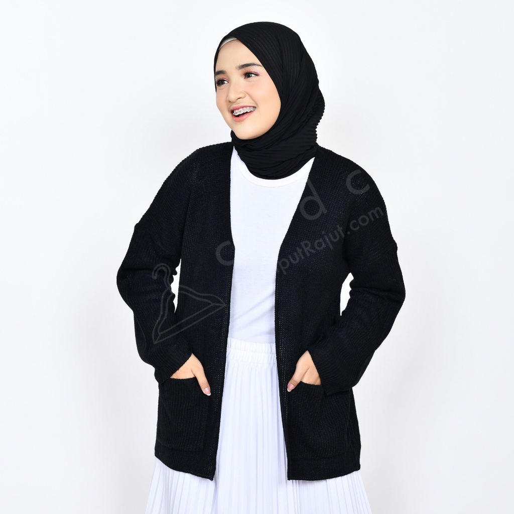 Simple Cardigan Ufa / Loccy / Loocy - CRDC by CiputRajut.com-Black