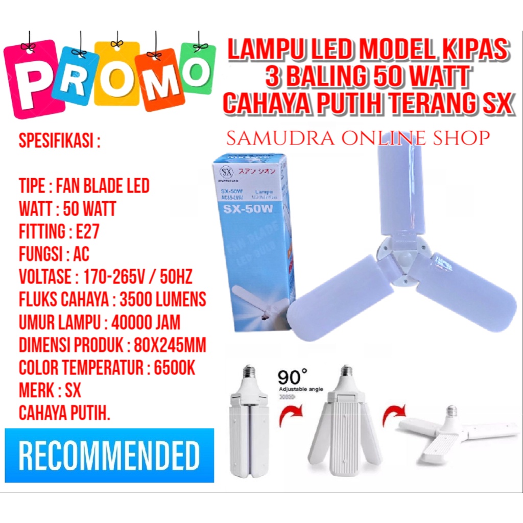 Lampu Bohlam LED Model Bentuk Kipas Baling 50 watt Putih