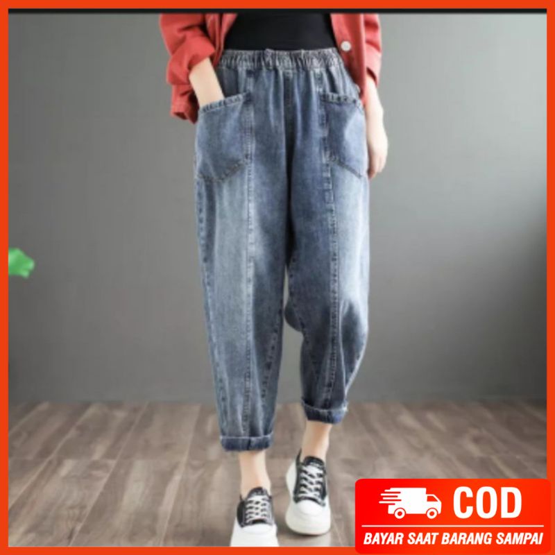 trendi baggy pants size Fit to L - XL best seller / celana jeans wanita premium quality