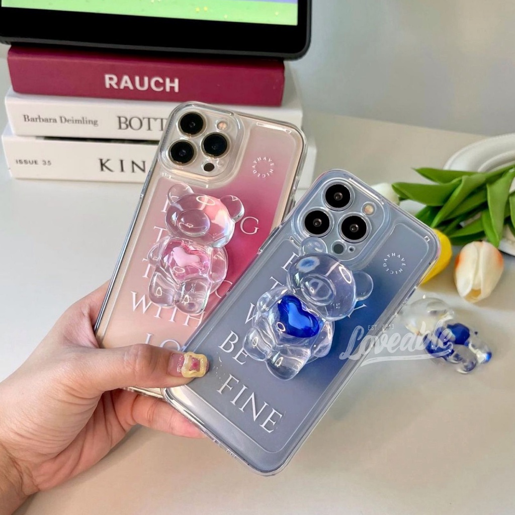 3D bear with popsocket iphone case 7 8 x xr xs max 11 12 13 pro max