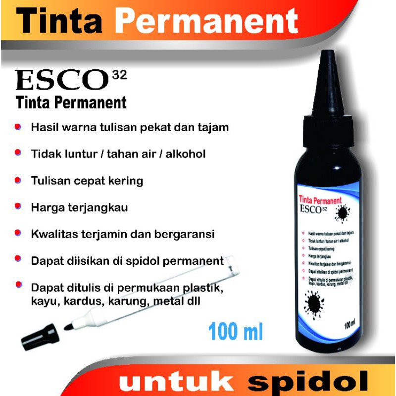 

Tinta permanen/permanent/marking esco 100ml Hitam