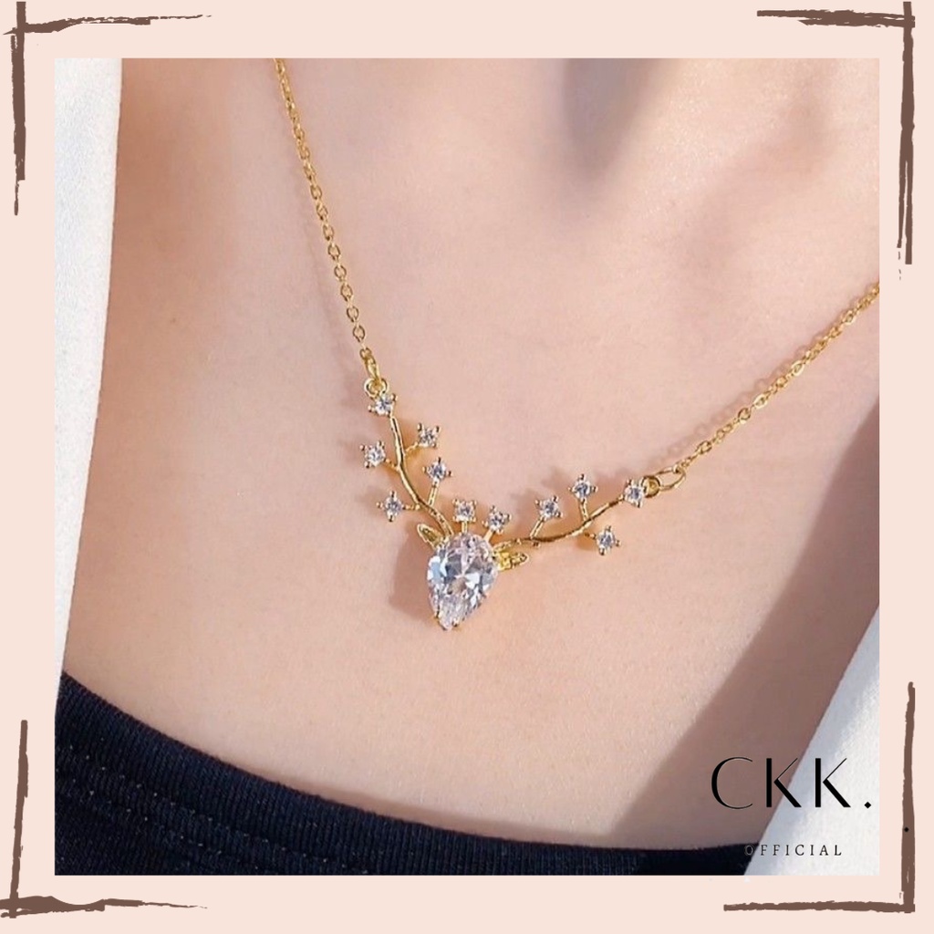 ➰CKK➰K46 Kalung Mutiara Silver Model Tanduk Rusa