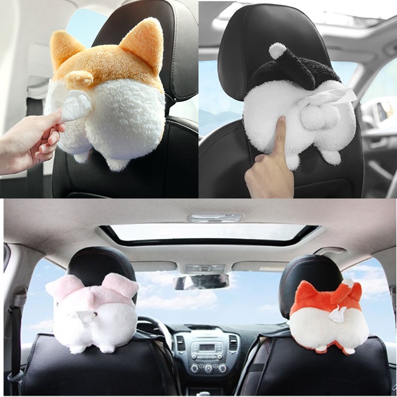 Tempat Tisu Tissue Mobil ANJING CORGI dan KUCING gantung belakang Jok dan Armbox