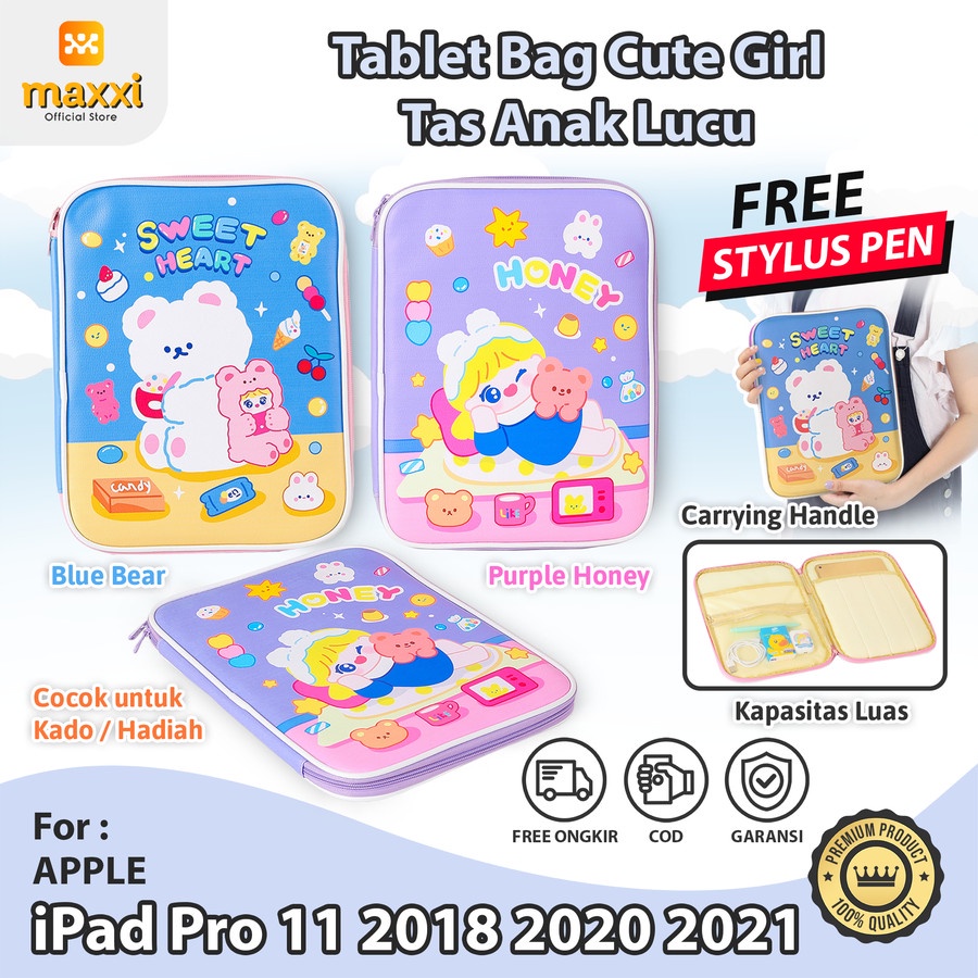 iPad Pro 11 2018 2020 2021 Tas Tablet Cute Girl Sleeve Case Pouch Anak