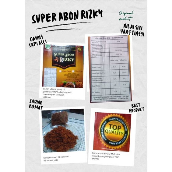 

ABON SAPI ASLI ORIGINAL 100% TANPA CAMPURAN TANPA MSG DAN BAHAN PENGAWET SUPER ABON RIZKY