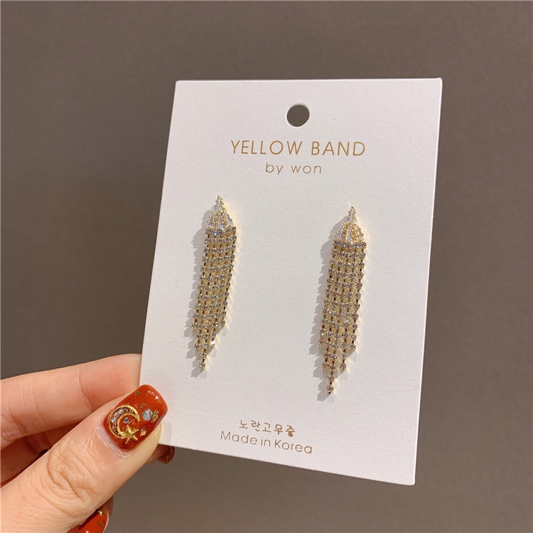 Korea sterling silver jarum berlian mengkilap rumbai anting-anting internet influencer Peri acara an