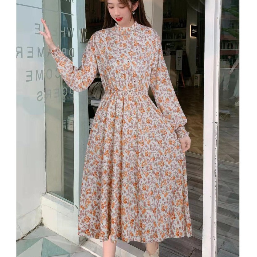 Gaun Wanita Motif Floral Dress Vintage Korean Style 9920 - 9925-FLORAL5