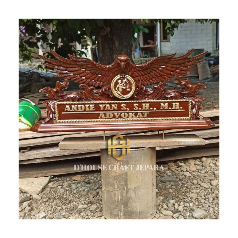 Papan Nama Meja Elang Kayu Jati Ukiran Jepara