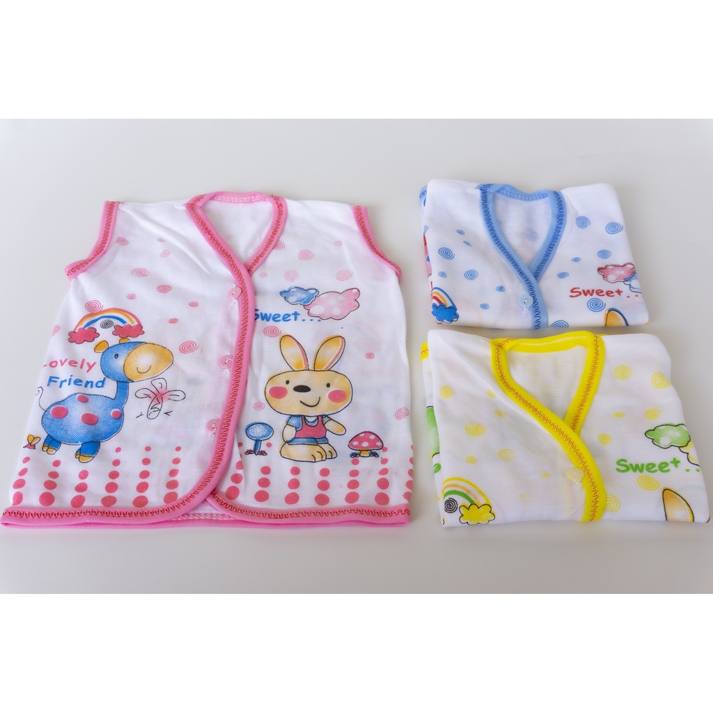 3Pcs Baju Bayi tanpa lengan newborn baju kuntung yukensi