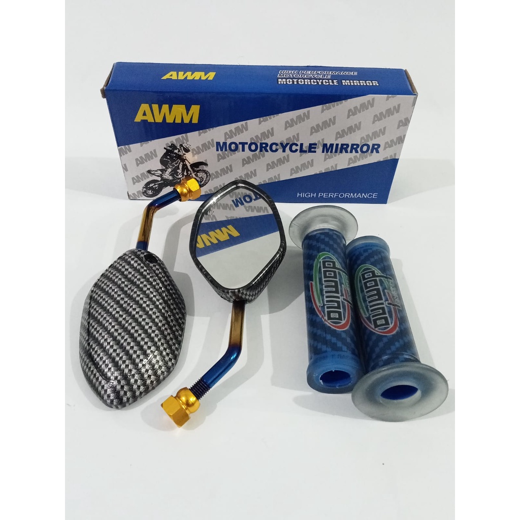 PAKET MURAH 2IN1 SPION+HANDGRIP DOMINO KARBON.UNIVERSAL YAMAHA/HONDA