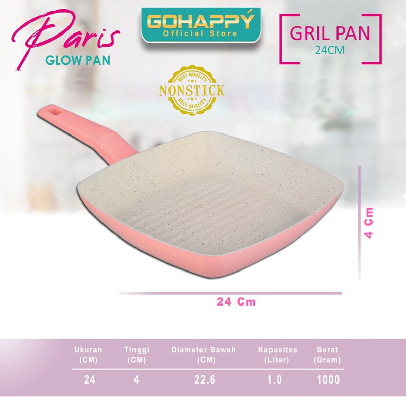 Gohappy Panci Paris Grill Pan Glow Pan GHP15 Alat panggang square marble putih