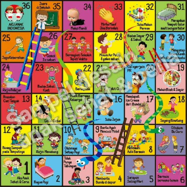 Ular tangga jumbo raksasa tema anak sehat dan anak muslim 1,5x1,5 m