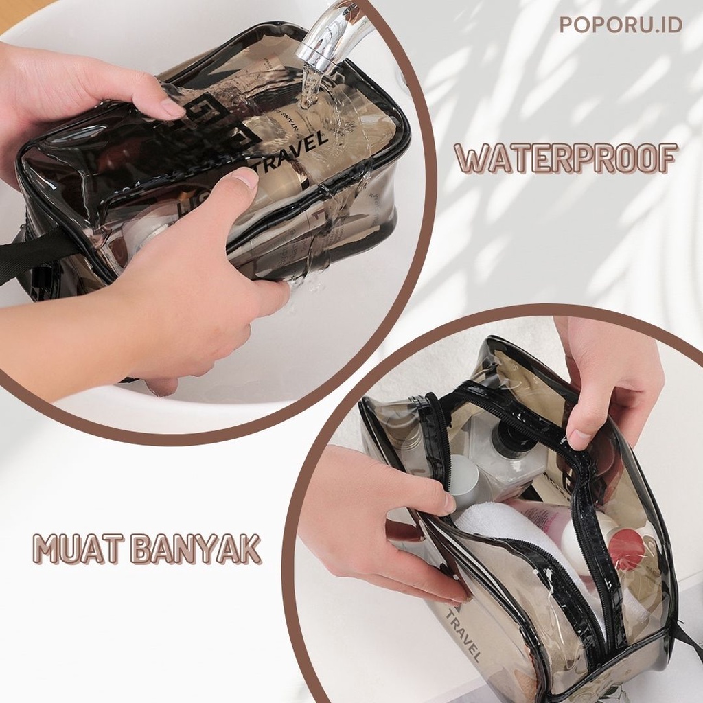 POPORU LIGHT TRAVEL TRANSPARENT POUCH -  Transparan Cosmetic Toiletries Make Up Bening