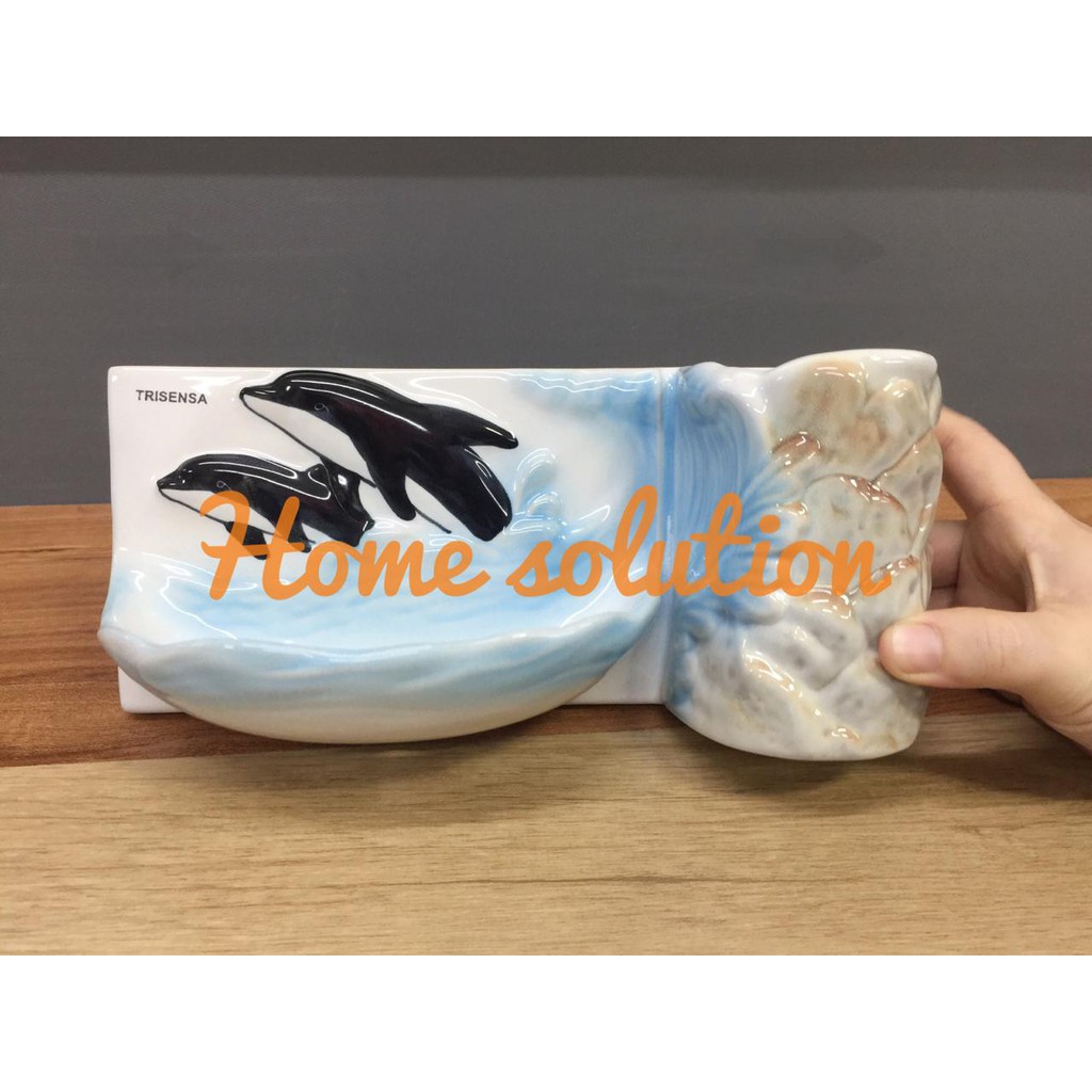 Tempat Sabun Keramik DOLPHIN / Tempat Sabun Keramik  + sikat gigi Tempel Tanam Tembok TRISENSA