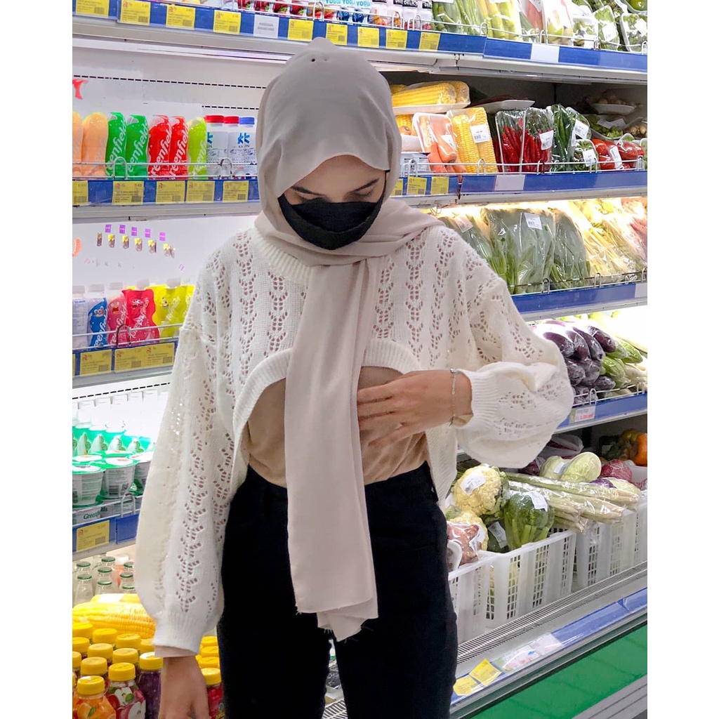 Rayna Crop Outer / Crop Outer Bahan Rajut / Korean Crop Outer / Crop Outer Lengan Balon