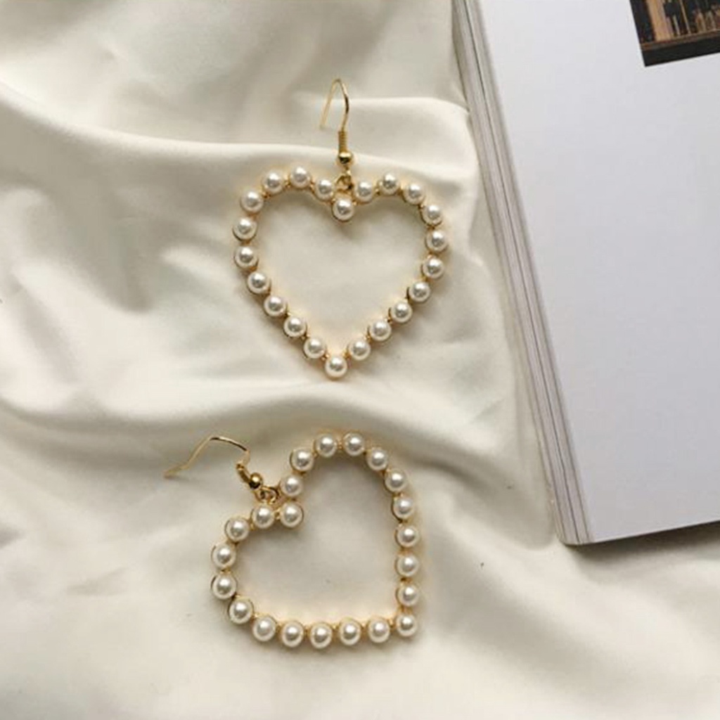 Hu Hu Hu Hu Hu Alat Bantu Pasang Kacamata♡ 1 Pasang Anting Kait Gantung Bentuk Hati Hollow Out Hias Mutiara Imitasi Untuk Wanita