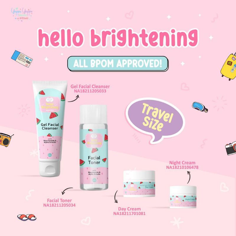 SKINCARE YEPU YEPU HELLO BRIGHTENING/ SKINCARE YEPU YEPU BY KIYOWO PAKET LENGKAP FULL SIZE ORI BPOM/
