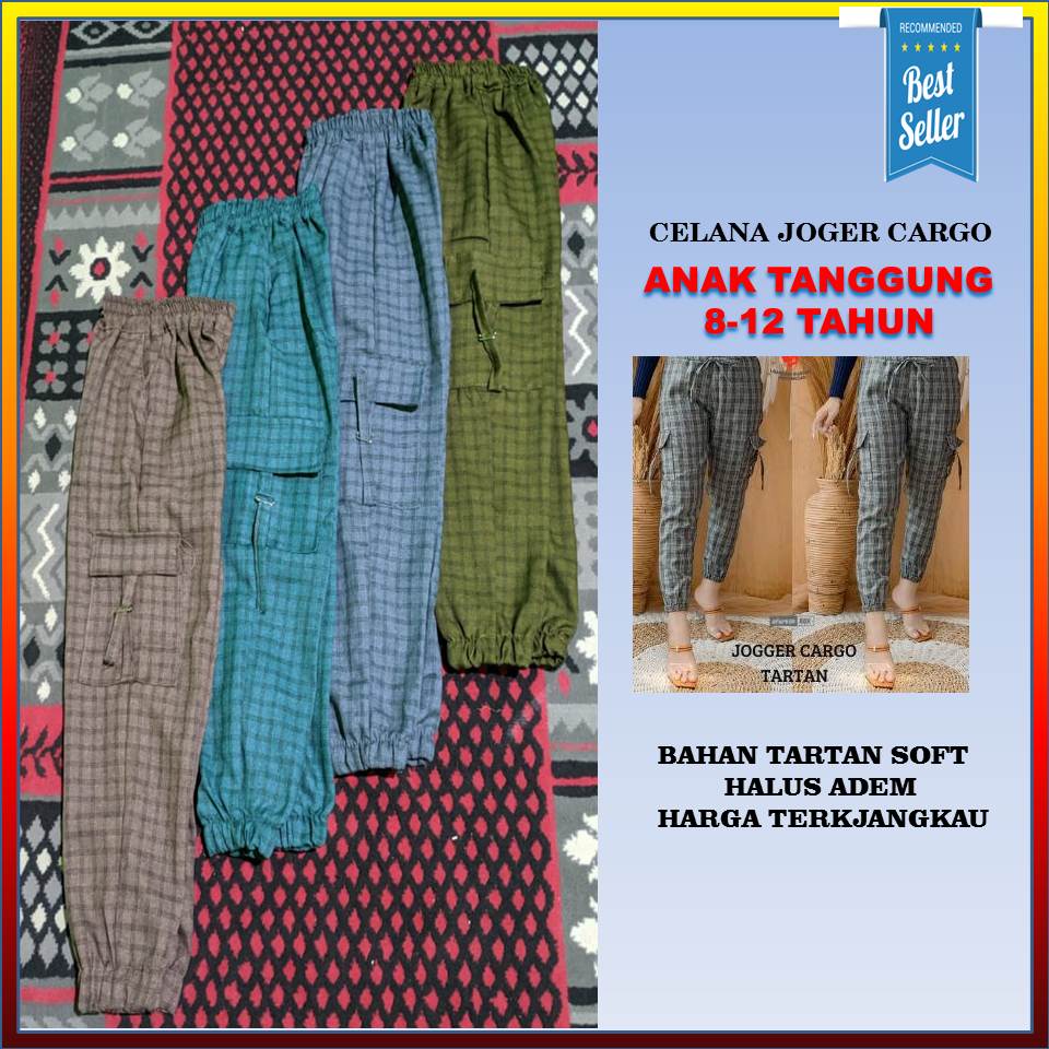 CELANA ANAK TANGGUNG JOGER CARGO CEWE KARGO PANTS JOGER ANAK PEREMPUAN MOTIF TARTAN KOTAK KOTAK