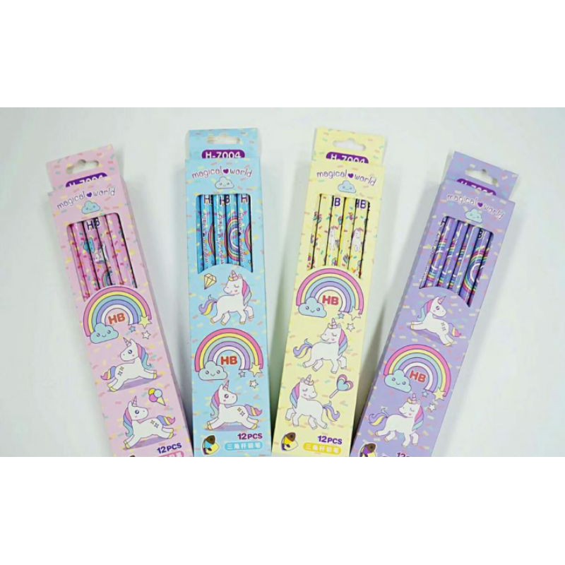 (12pc) pencil 2B kayu fancy/pensil karakter/pensil kayu murah/pensil fancy/pencil-UNICORN HB