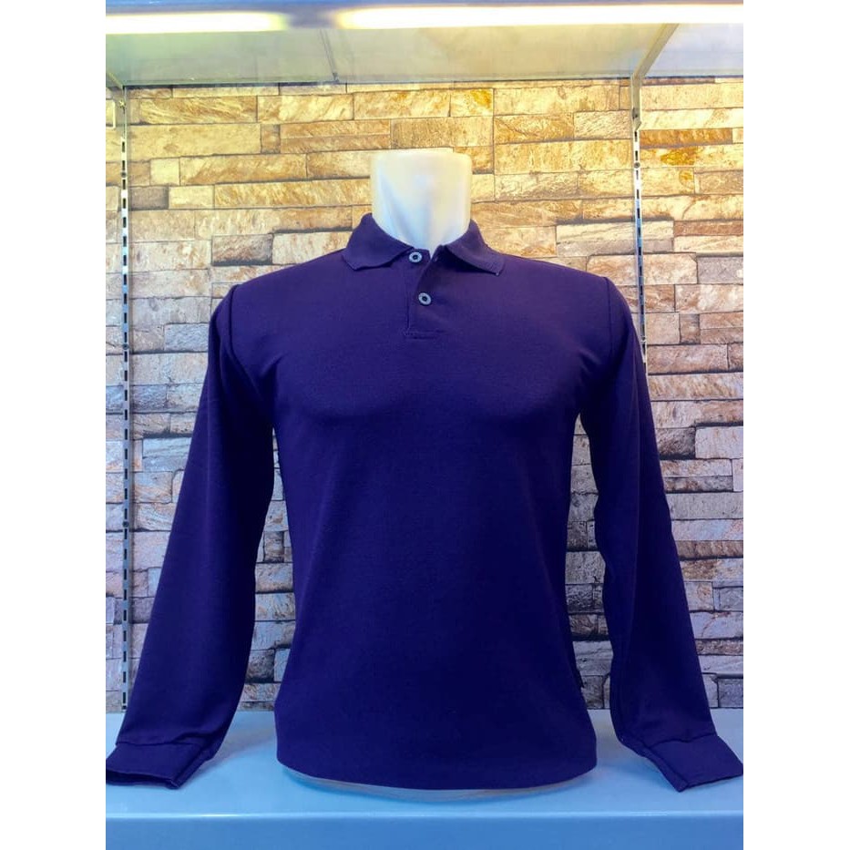 kaos kerah lengan panjang warna ungu tua polos I polo polos panjang I kaos kerah murah