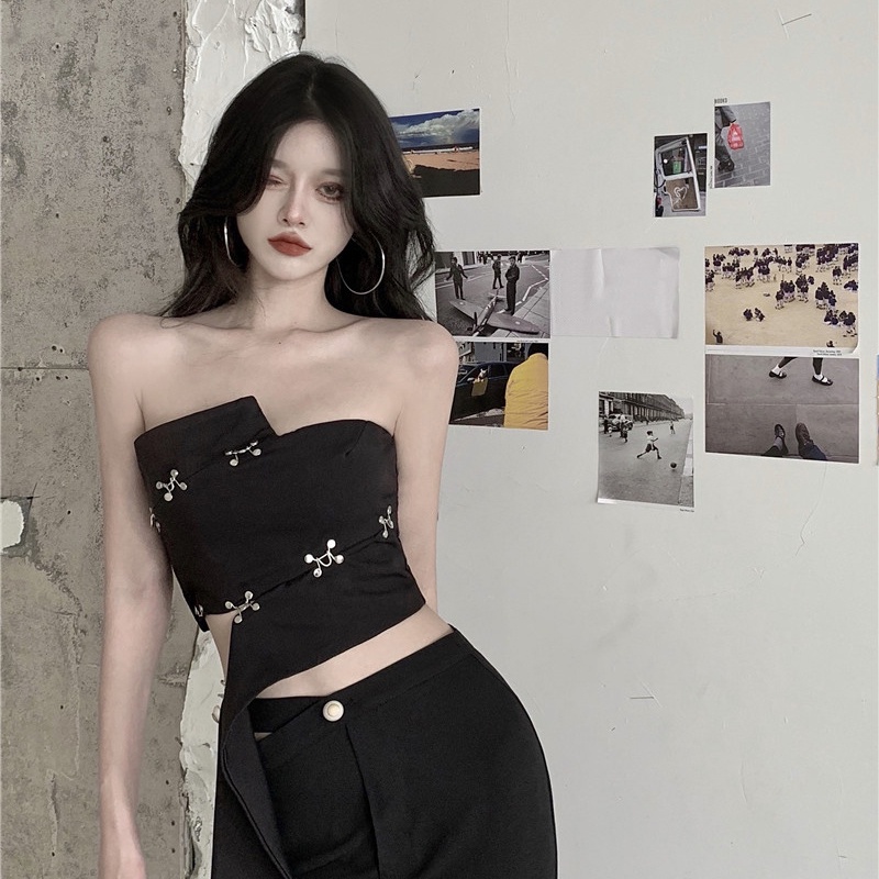 midi dress korea tube top black dress one-shoulder French women s petite skirt