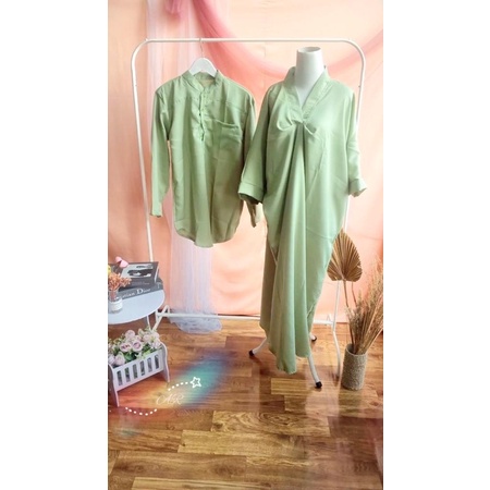 Gamis Couple Pasangan Sarimbit Muslim Gamis Kondangn Terbaru Wanita Sage Green Hijau Sage Dres Konda