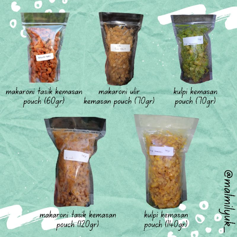 

MAKARONI || MAKARONI TASIK || MAKARONI ULIR || KULPI/KERKUPI/KERIPIK KULIT LUMPIA