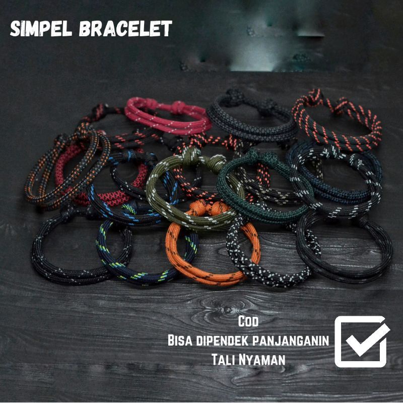 Gelang Pria Wanita Unisex Paracord Prusik Simple Slide Knot Serut Warna Corak Terbaru