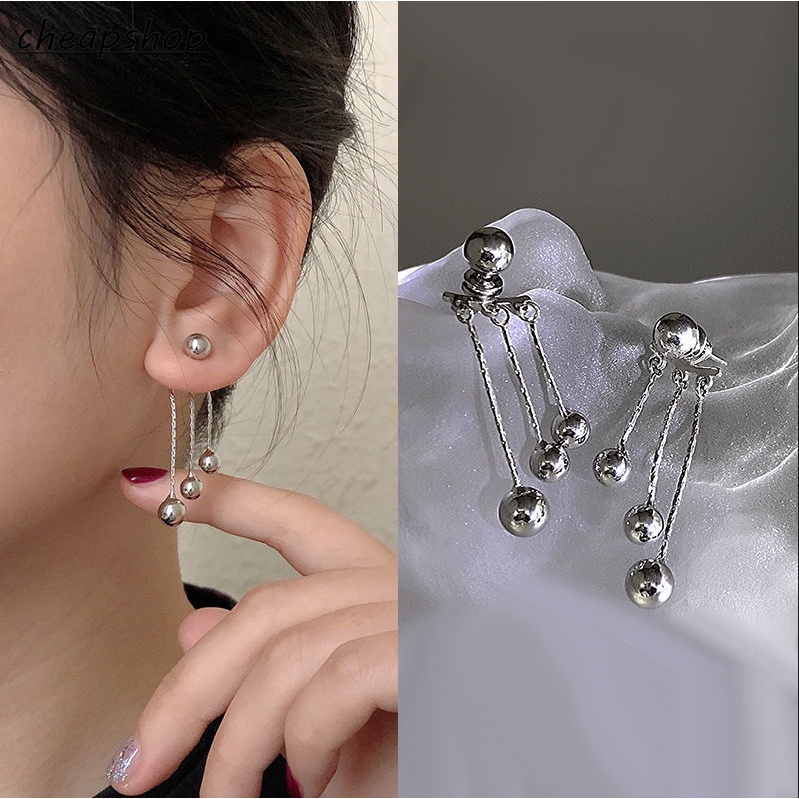 IFYOU Anting Stud Bentuk Bola Warna Silver Gaya Vintage Untuk Wanita