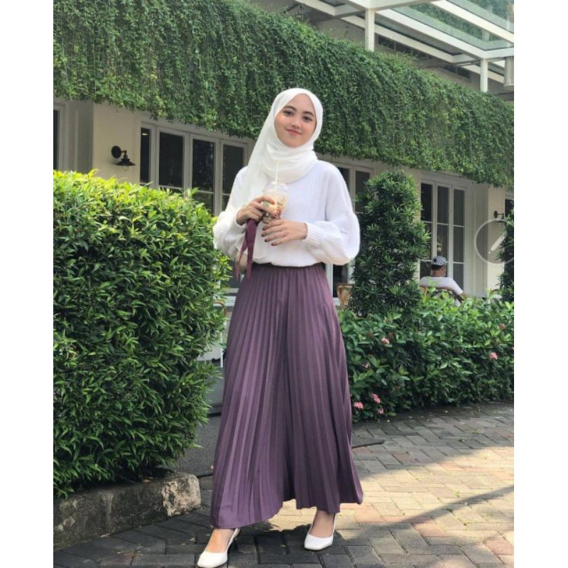 Rok plisket premium import LILAC flare skirt rok dewasa polos allsize fit to jumbo XXL 1kg muat 4pcs