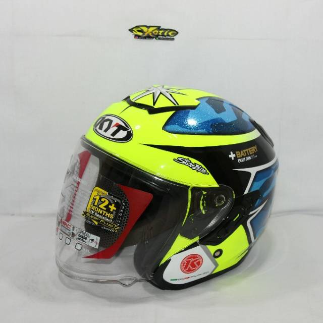 Helm half face KYT Kyoto double visor aleix alex espargaro kuning stabilo motogp not venom nfj