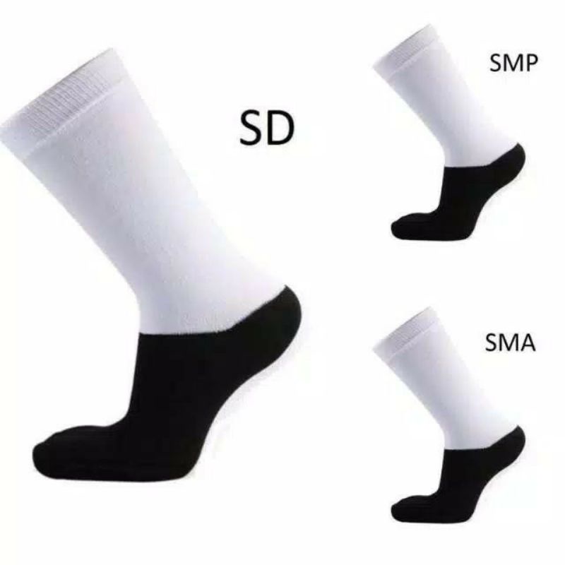 Kaos Kaki Sekolah SD SMP SMA Panjang Putih Telapak Hitam Murah Bahan Polyester