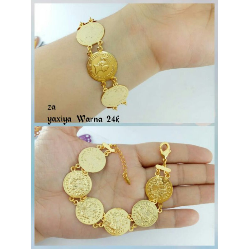 GELANG TANGAN RANTAI KOIN | GELANG LAPIS EMAS 24K | GELANG KOIN 92 | GELANG DEWASA